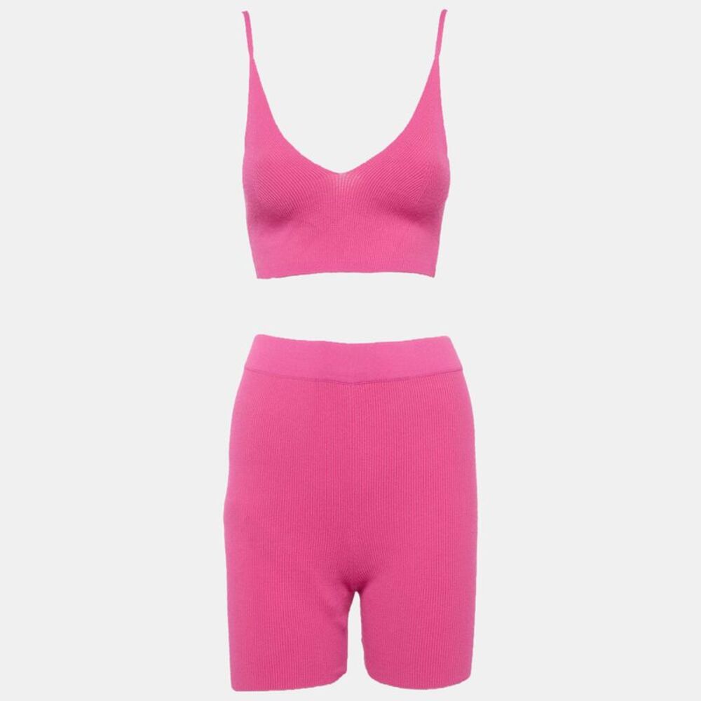 Jacquemus Pink Rib Knit Bralette And Shorts Set S/l
